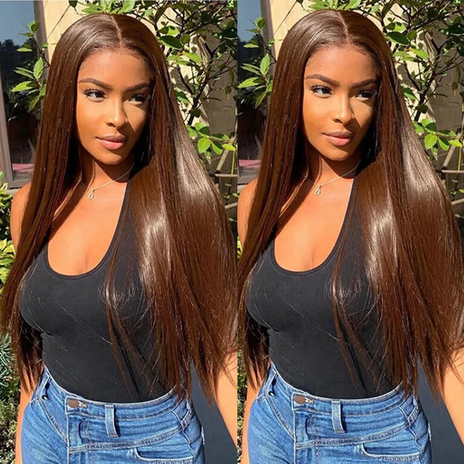4# Chocolate Brown Colored Human Hair Frontal Wigs 13x4 Lace Front Human Hair Wigs HD Lace Frontal Colored Human Hair Wigs