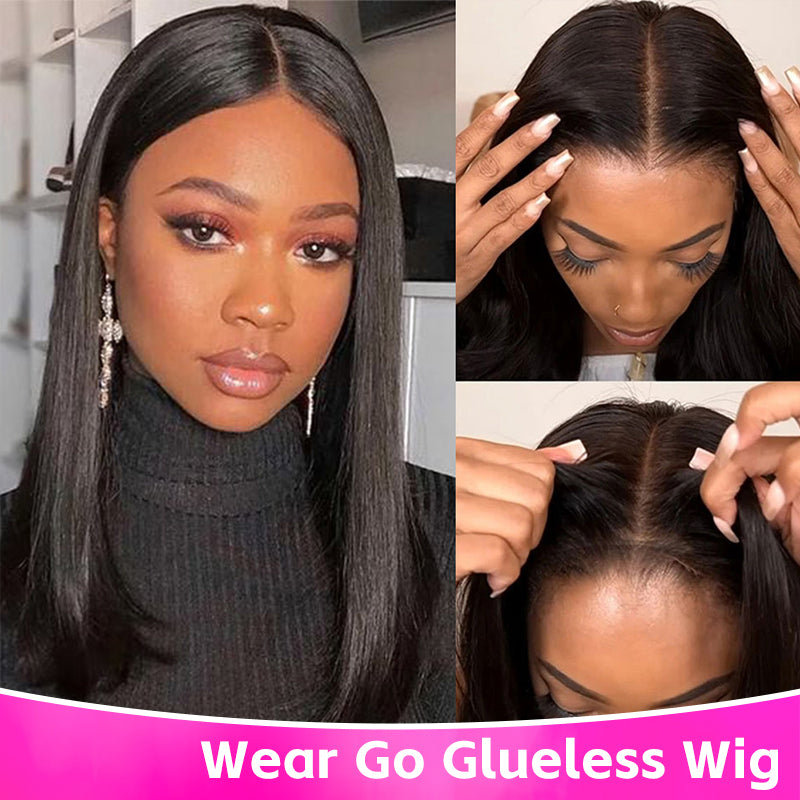 Glueless Wigs Human Hair Ready To Wear 5x5 HD Transparent Lace Closure Wigs Straight Bob Human Hair Wigs Wear And Go
