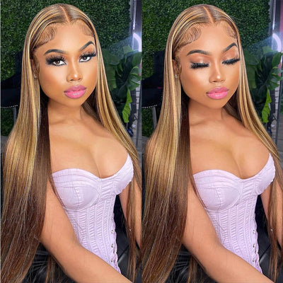Highlight Blonde Colored 13x4 HD Lace Front Human Hair Wigs For Women Malaysian Straight HD Transparent Lace Frontal Wig