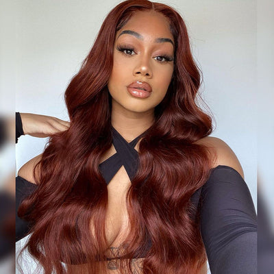 Dachic Super Deal 33# Auburn Colored Glueless 13x4 HD Lace Front Closure Human Hair Wigs Body Wave Wig
