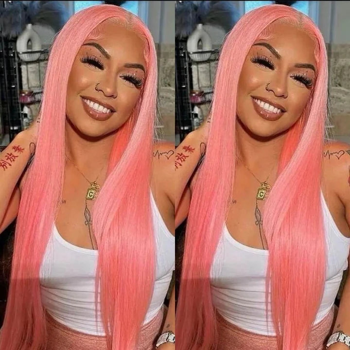 Dachic Special Customise Pink Colored 13x4 13x6 HD Lace Front Human Hair 613 Frontal Wigs 180% Density