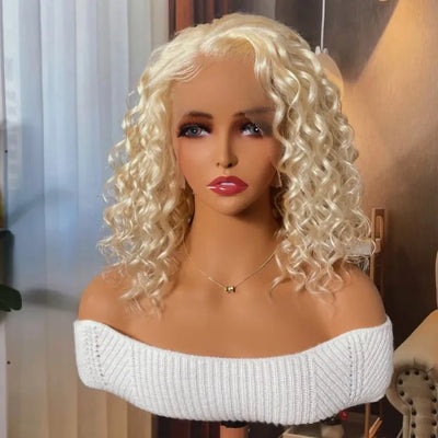 Dachic Hair 613 Blonde Bob Bouncy Water Wave 13x4 Lace Front Wig 180%