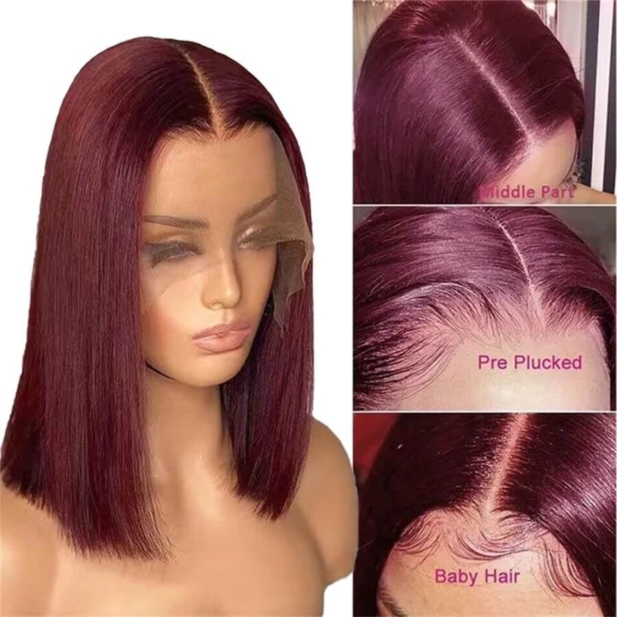 Dachic Hair HD 13x4 Lace Front Wigs Short 99J Burgundy Colored Human Hair Bob Wigs 180%density