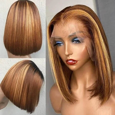 Dachic Hair Highlight Bob Wigs Colored Human Hair P4/27 13x4 lace Frontal Wig 180%