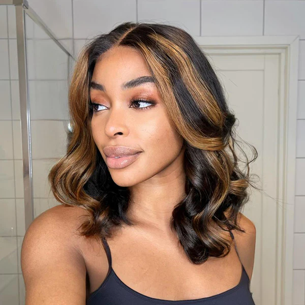 Hairstylist Works 14 Inch Elegant Short Wigs Ombre Highlight Blonde Colored Human Hair Wigs