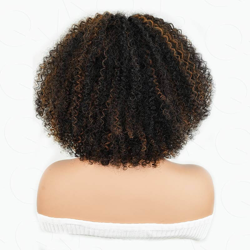Natural Curly Highlight Brown Colored Seamless V-Part Wig-051