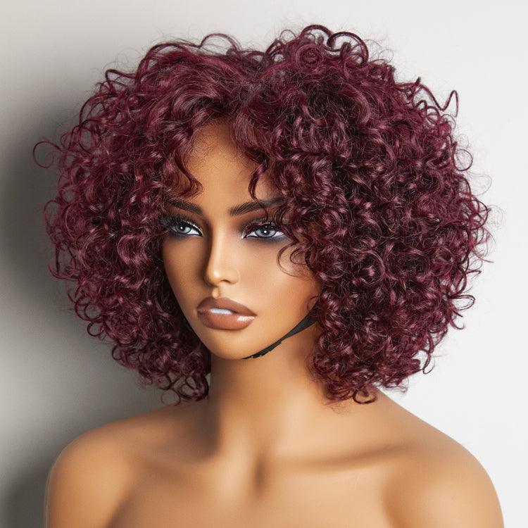 Retro Curly Human Hair Wig With Bangs