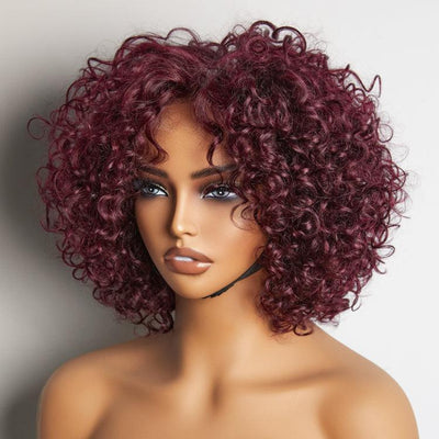 Retro Curly Human Hair Wig With Bangs