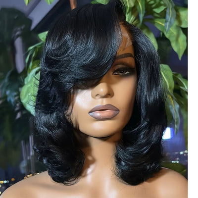 Trendy Side Part Layered Cut Blowout Bob Glueless Lace Wig-012