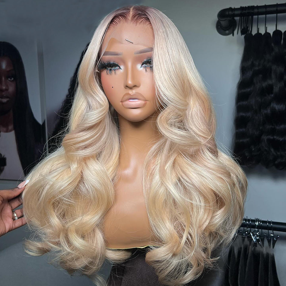 Top 10A 250% Density Customized Ombre Platinum Blonde Colored 13x6 Lace Front Human Hair Wigs Brazilian Body Wave