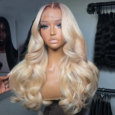 Top 10A 250% Density Customized Ombre Platinum Blonde Colored 13x6 Lace Front Human Hair Wigs Brazilian Body Wave