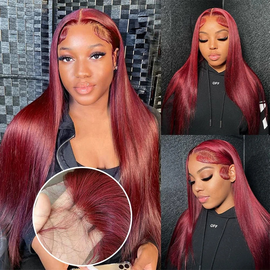 Link 3 Dachic Hair 99J Colored 13x4 Lace Front Human Hair Wigs Straight Brazilian Wigs