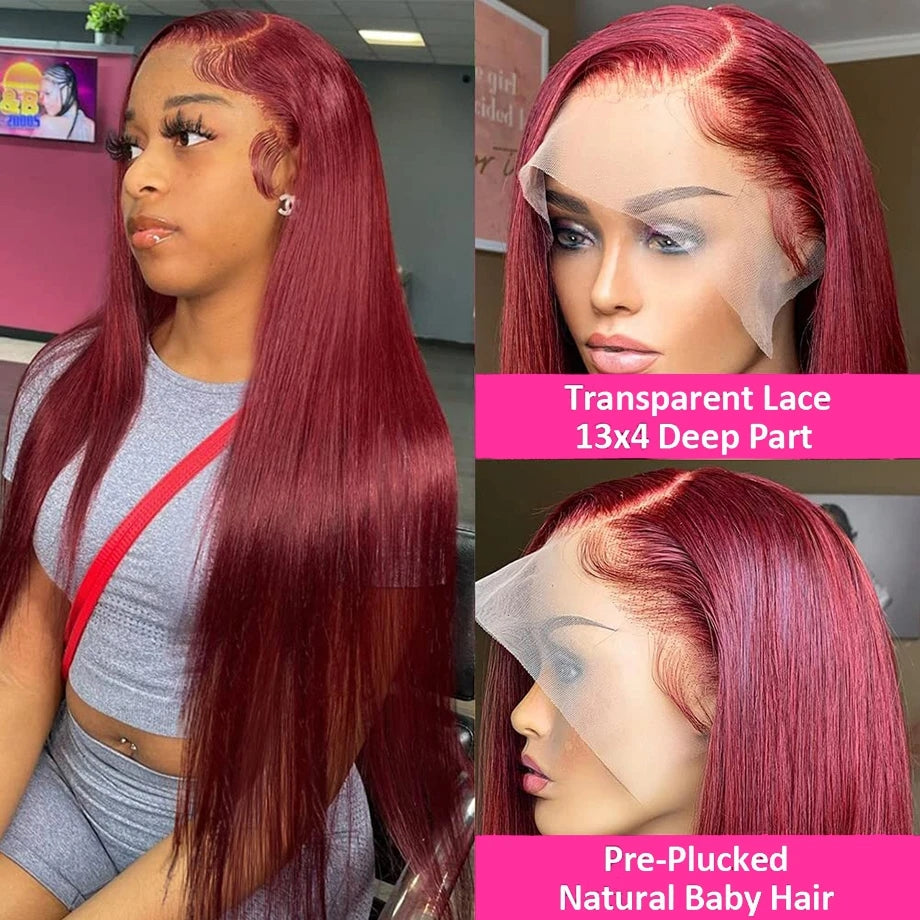 Link 3 Dachic Hair 99J Colored 13x4 Lace Front Human Hair Wigs Straight Brazilian Wigs