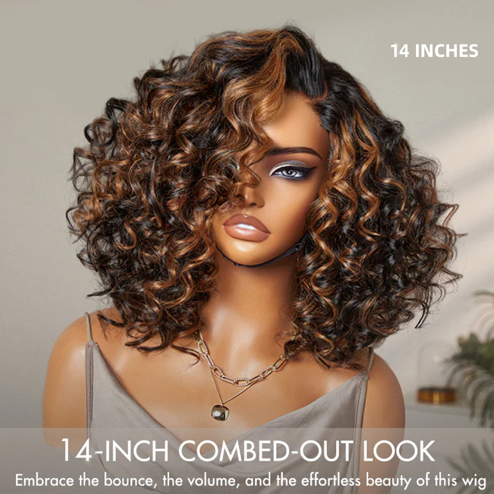 Side Part Bouncy Curly Glueless Lace Human Hair Wigs Ready To Wear-007