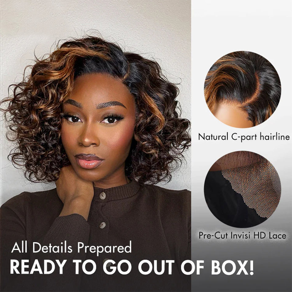 Side Part Bouncy Curly Glueless Lace Human Hair Wigs Ready To Wear-007