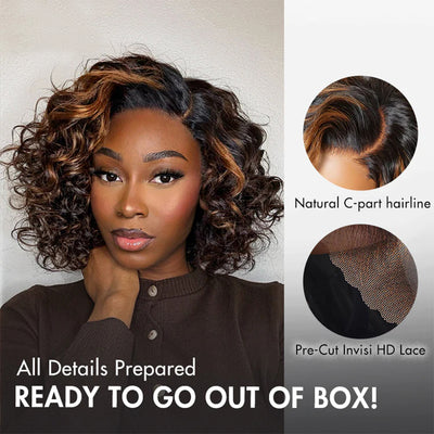 Side Part Bouncy Curly Glueless Lace Human Hair Wigs Ready To Wear-007