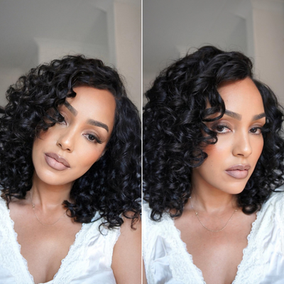 Side Part Bouncy Curly Glueless Lace Human Hair Wigs Ready To Wear-007