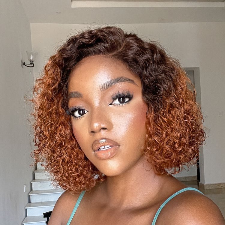 Ombre Ginger Colored Short Kinky Curly BOB Wigs-014