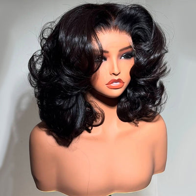 Chic Side Part Layered Cut Glueless Lace Human Hair Wigs-013