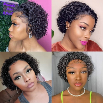 No.34 Dachic Hair Natural Color Pixie Curly 13*4 Full Lace Frontal Wig Human Hair Wigs