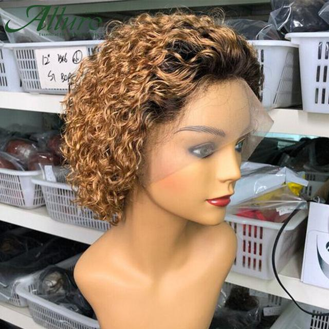 No.33 Dachic Hair 1B/30 Brown Color Pixie Cute 13*4 Full Lace Front Wig Human Hair Wigs Curly