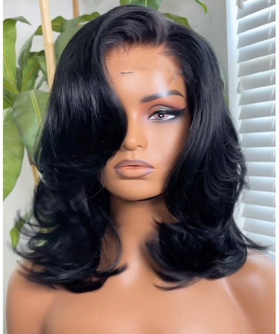 250% Density Elegant And Classy Side Part Inward Curl Layered Cut Design Glueless Lace Wig-010