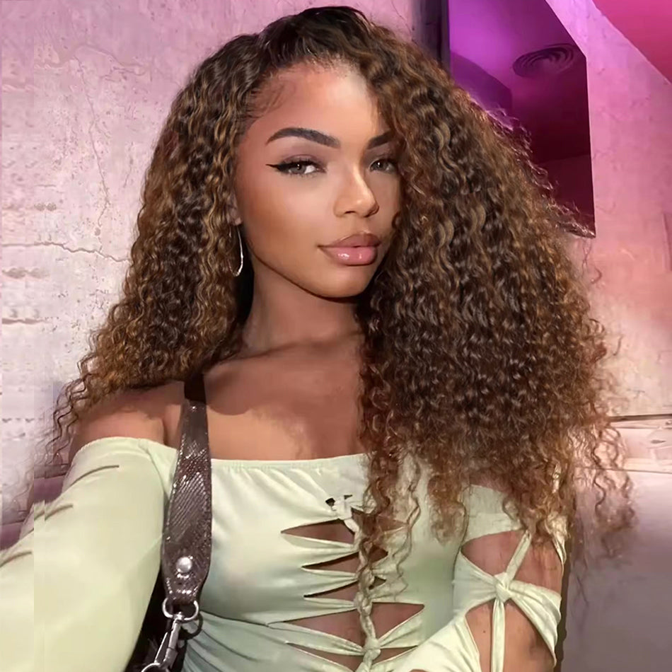 210% Density Highlight Brown Mixed Colored Undetectable HD 5x5 13x4 Full Lace Frontal Closure Straight Human Hair Wigs