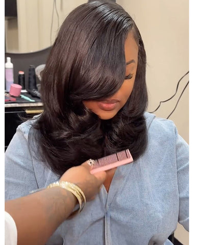 250% Density Elegant And Classy Side Part Inward Curl Layered Cut Design Glueless Lace Wig-010