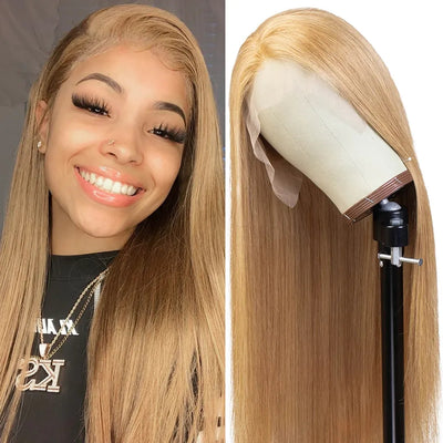 Link 8 Dachic Hair 27# Honey Blonde Straight 13x4 Lace Frontal Human Hair Wigs