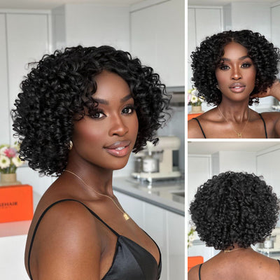 Retro Curly Human Hair Wig With Bangs