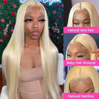 Link 15 Dachic Hair 613 Blonde Straight 13x4 Lace Frontal Wig Bone Straight Virgin Human Hair