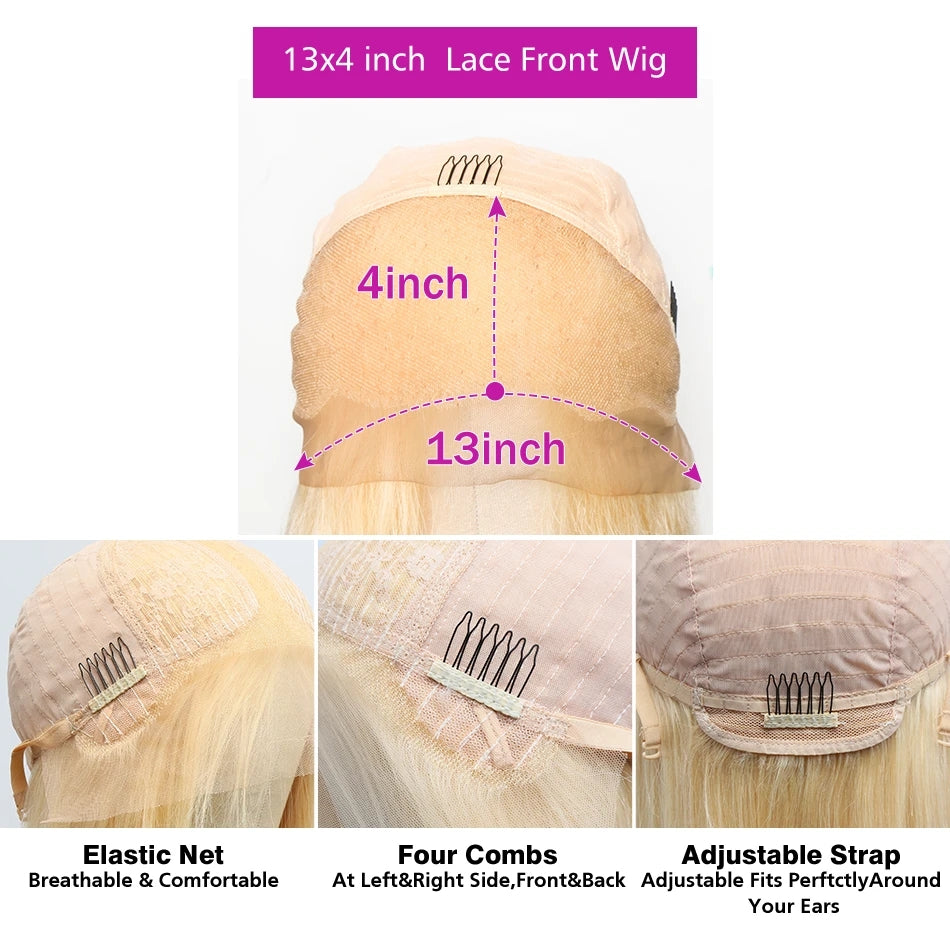 Link 15 Dachic Hair 613 Blonde Straight 13x4 Lace Frontal Wig Bone Straight Virgin Human Hair