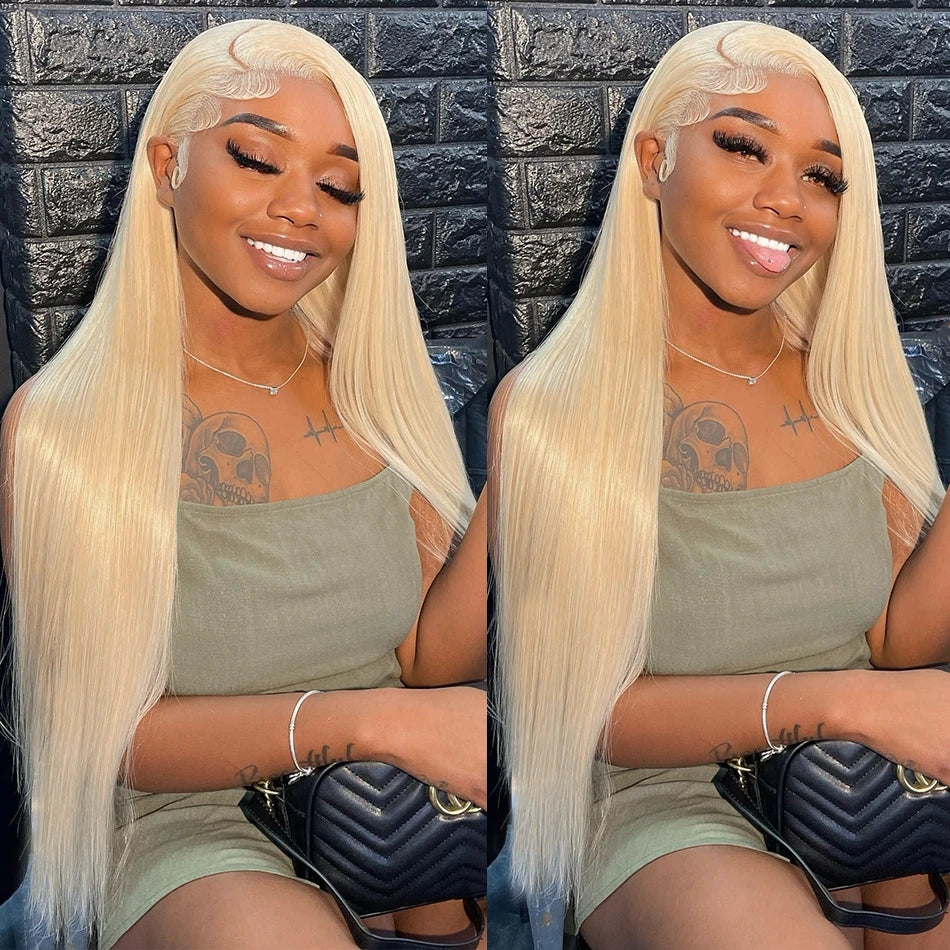 Link 15 Dachic Hair 613 Blonde Straight 13x4 Lace Frontal Wig Bone Straight Virgin Human Hair