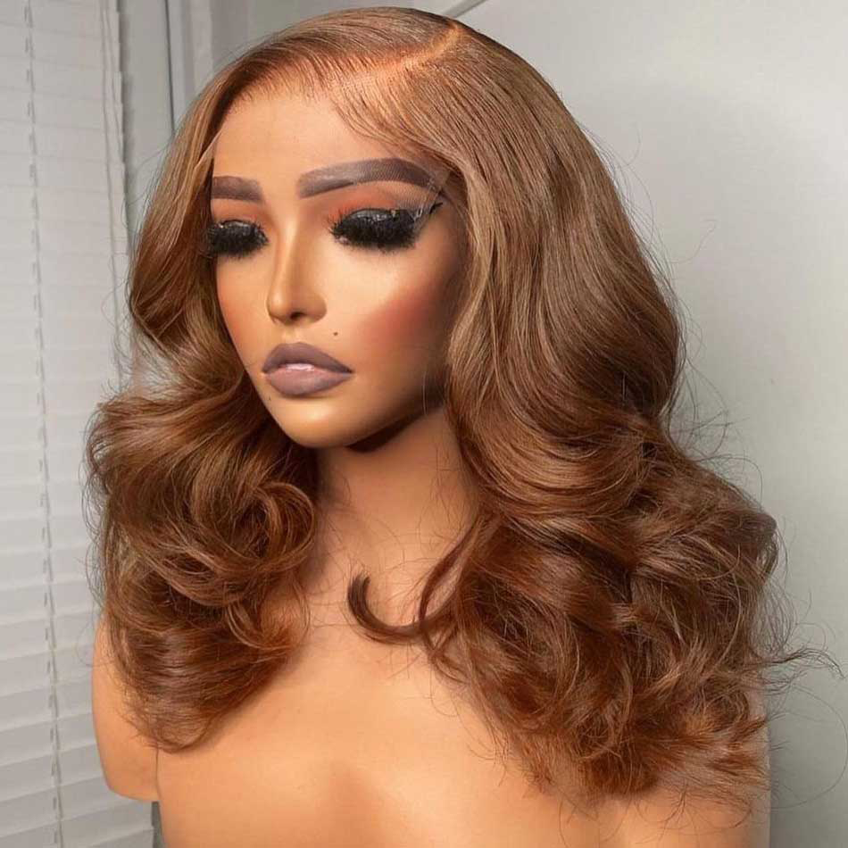 Elegant Short 210% Density Light Honey Brown Colored 13x6 Lace Front Human Hair Wigs Glueless Wigs