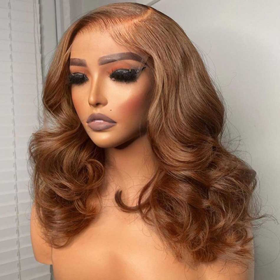 Elegant Short 210% Density Light Honey Brown Colored 13x6 Lace Front Human Hair Wigs Glueless Wigs