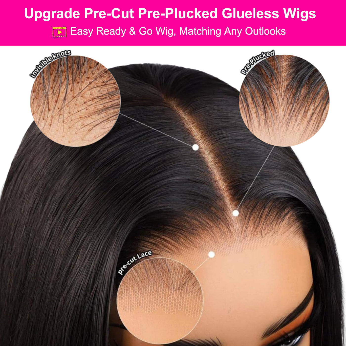 Wear and Go Glueless Wigs Human Hair Pre Plucked Pre Cut  6x4 HD Lace Front Body Wave Wigs Human Hair for Women 250% Density Human Hair Lace Closure Ready to Wear Wigs Natural Black