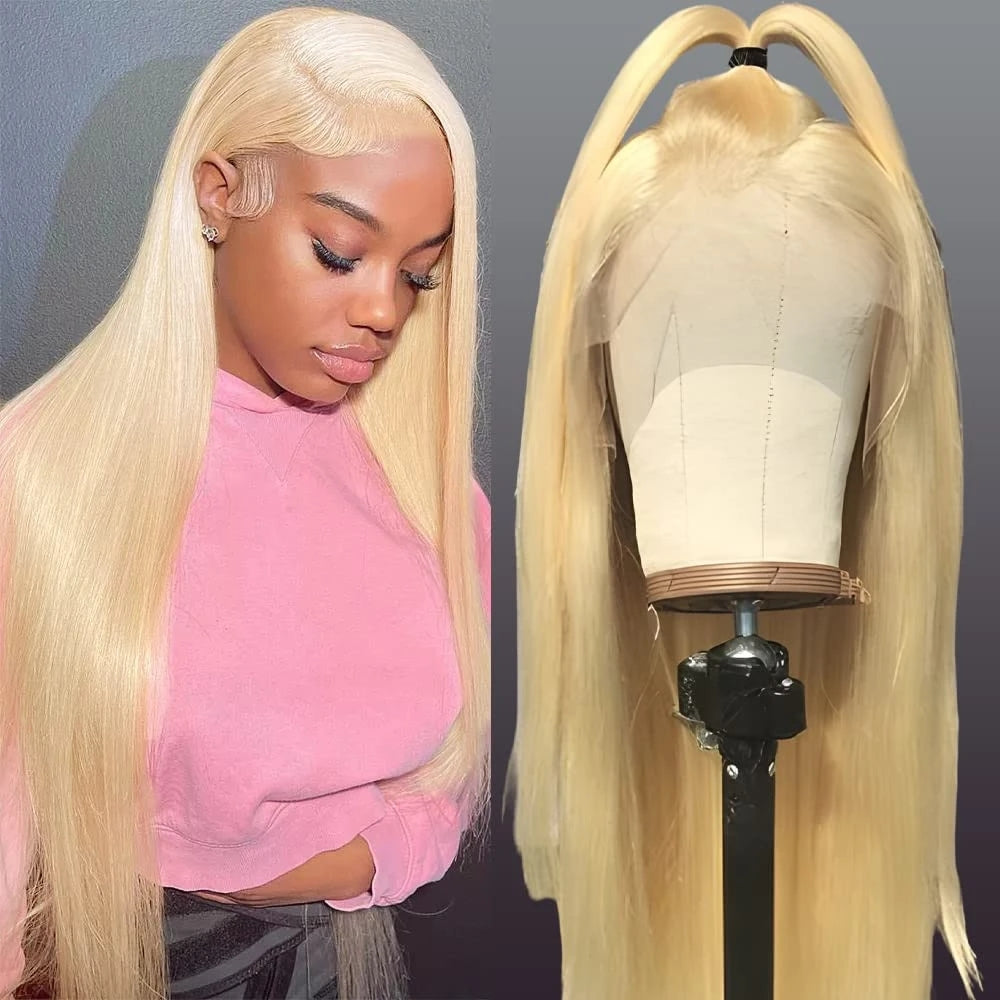 Link 15 Dachic Hair 613 Blonde Straight 13x4 Lace Frontal Wig Bone Straight Virgin Human Hair