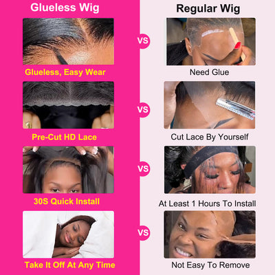 Wear and Go Glueless Wigs Human Hair Pre Plucked Pre Cut  6x4 HD Lace Front Body Wave Wigs Human Hair for Women 250% Density Human Hair Lace Closure Ready to Wear Wigs Natural Black