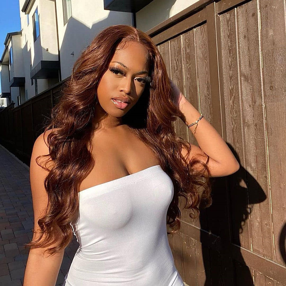 13x6 Lace Front Human Hair Wigs For Women Chocolate Brown Colored Wigs