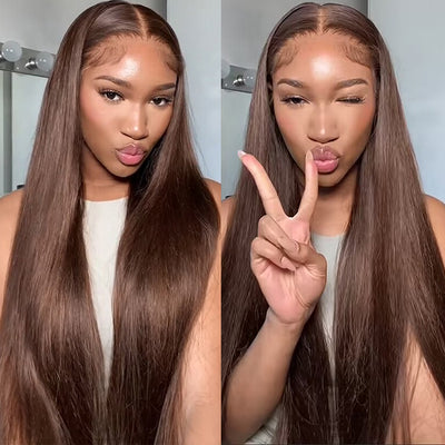 13x6 Lace Front Human Hair Wigs For Women Chocolate Brown Colored Wigs