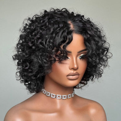 Retro Curly Human Hair Wig With Bangs