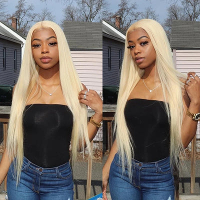 Link 15 Dachic Hair 613 Blonde Straight 13x4 Lace Frontal Wig Bone Straight Virgin Human Hair