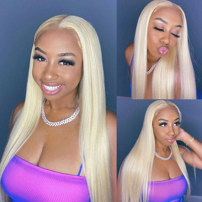 Link 15 Dachic Hair 613 Blonde Straight 13x4 Lace Frontal Wig Bone Straight Virgin Human Hair