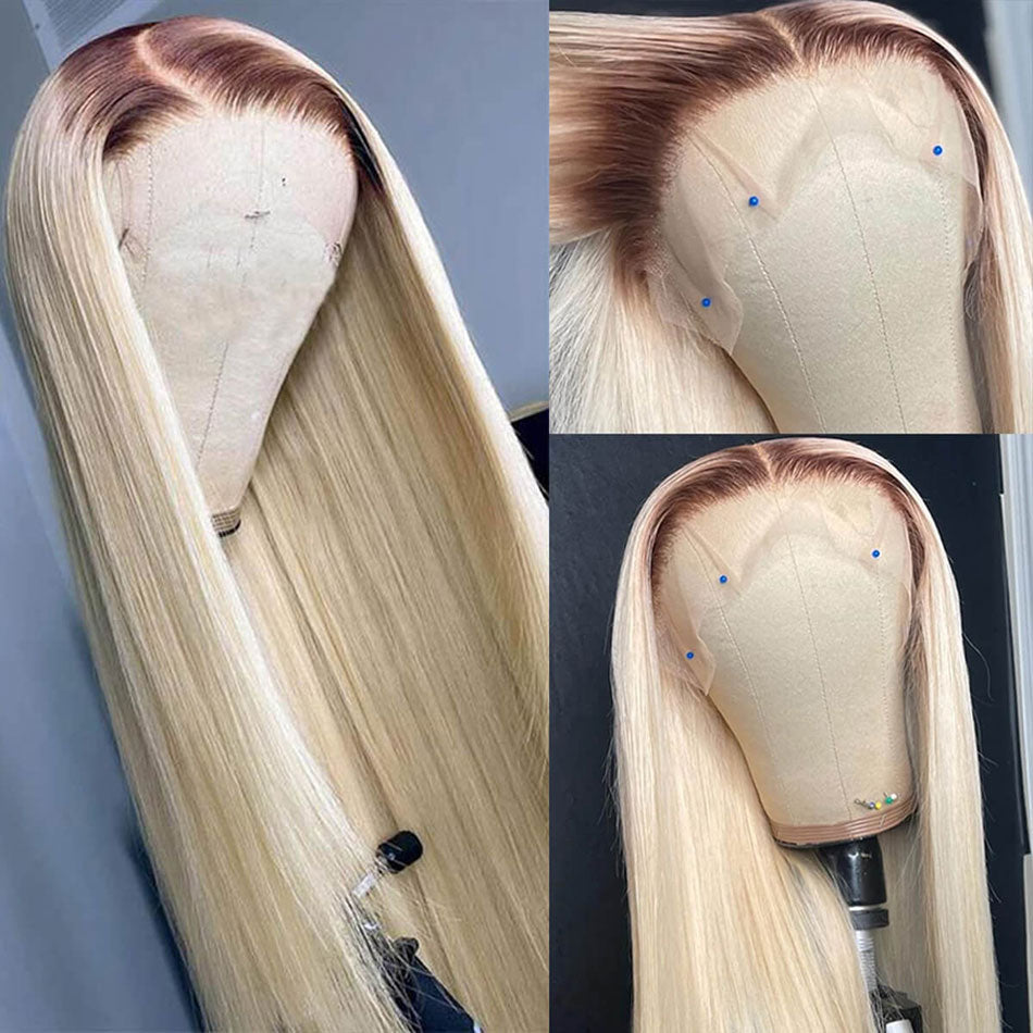 Top 10A 250% Density Customized Ombre Platinum Blonde Colored 13x6 Lace Front Human Hair Wigs Brazilian Body Wave