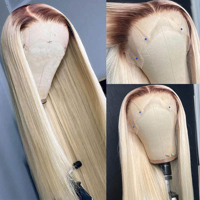 Top 10A 250% Density Customized Ombre Platinum Blonde Colored 13x6 Lace Front Human Hair Wigs Brazilian Body Wave