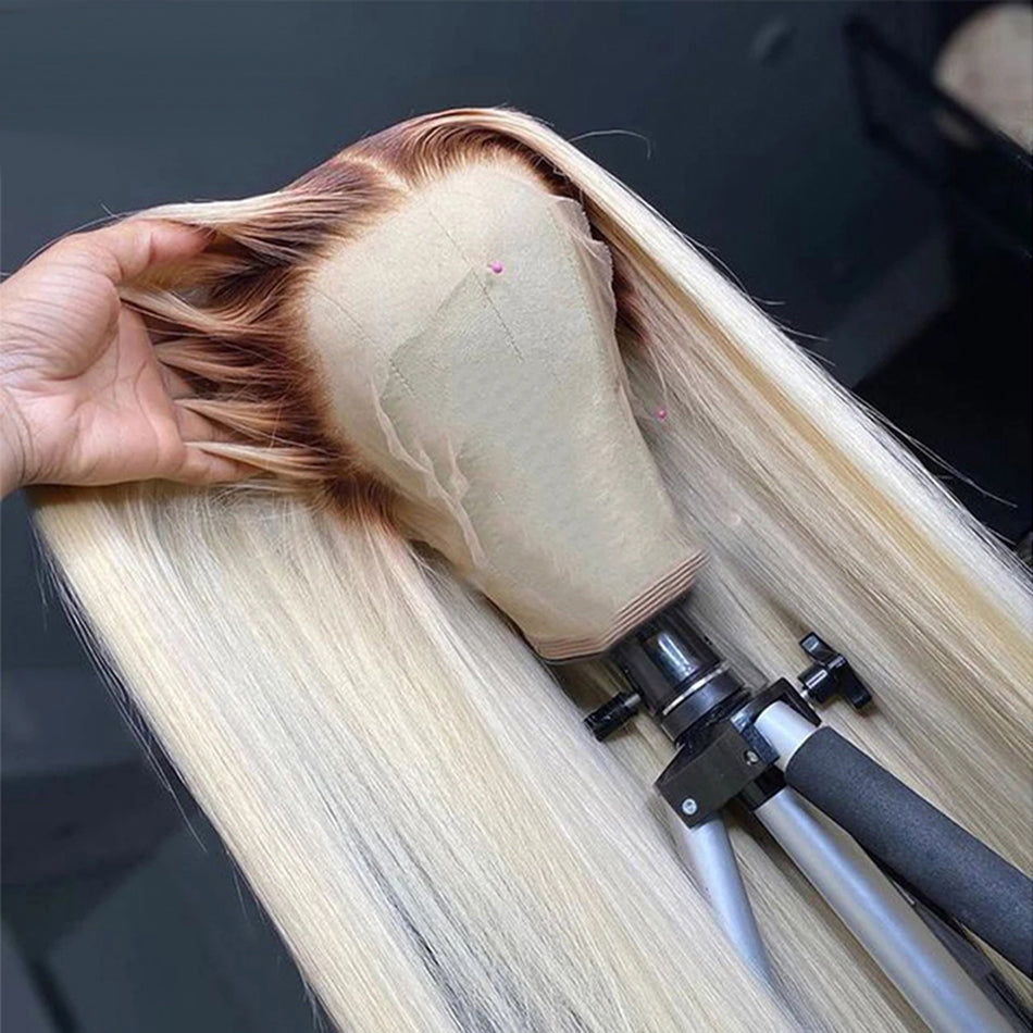 Top 10A 250% Density Customized Ombre Platinum Blonde Colored 13x6 Lace Front Human Hair Wigs Brazilian Body Wave