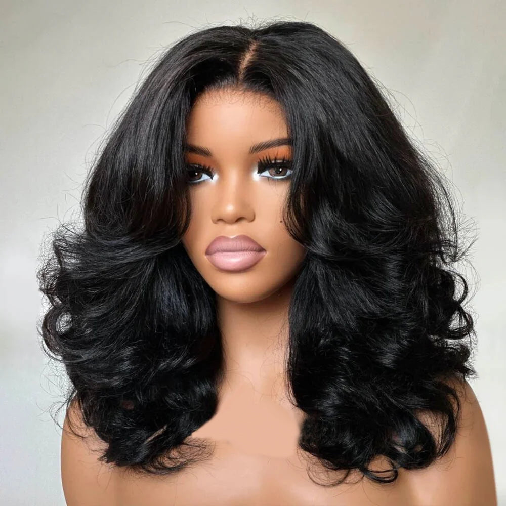 250% Density Curtain Bang Layered Cut Glueless Lace Wig