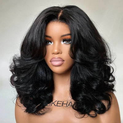 250% Density Curtain Bang Layered Cut Glueless Lace Wig
