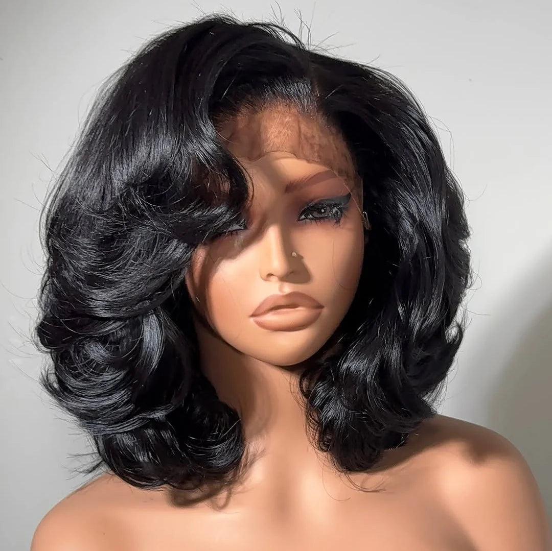 Chic Side Part Layered Cut Glueless Lace Human Hair Wigs-013