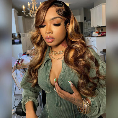 210% Density Highlight 4/27# Colored Undetectable HD 5x5 13x4 Full Lace Frontal Closure Straight Human Hair Wigs